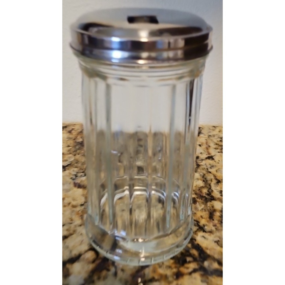 Vintage Ribbed Clear Glass Sugar Shaker Dispenser - 5.5" Tall